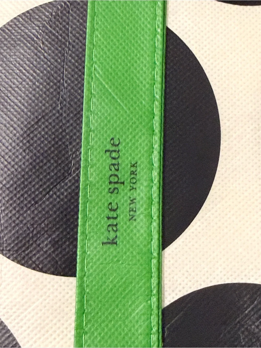 Kate spade NY Tote bag, NWOT, Black/White Polka Dot with signature green Strap.